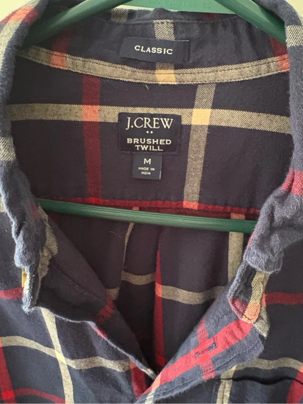 J. Crew Men’s Navy, Red and White Plaid Button-Down Shirt